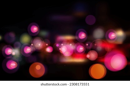 city at night blur colored halation from car beam and traffic light.