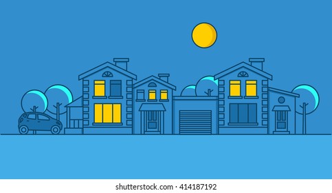 City Night, Car, House, Moon