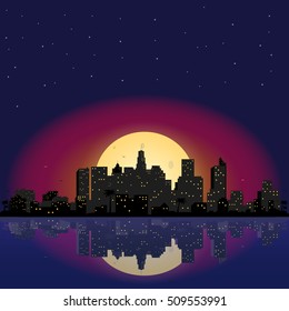 City at night  cartoon illustration