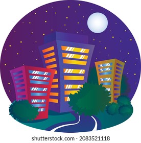 Ciudad de noche en círculo