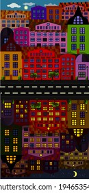 City night and day seamless background. Vector 