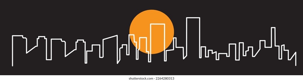 City at night with fool moon on black background, vector. Minimalist poster design. Wall artwork, artistic