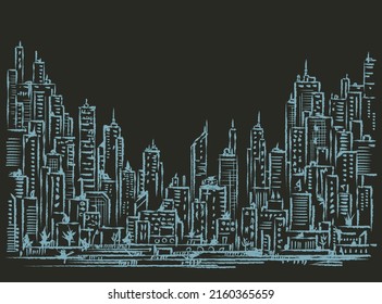 City at night. Hand drawn illustration