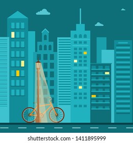 City at night illustration. Flat vector.