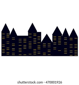 City at night with light in the windows. Vector illustration.