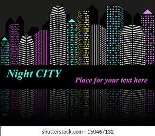 City at night with lights, vector background 