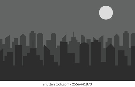 city ​​background at night with moonlight vector design