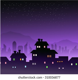 City at Night & Mountain Landscape