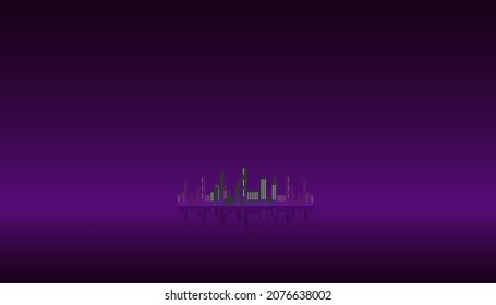 
A city at night over the lake, purple theme