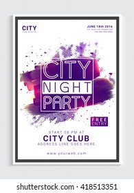 City Night Party Template, Dance Party Flyer, Night Party Banner or Club Invitation with glossy abstract design.