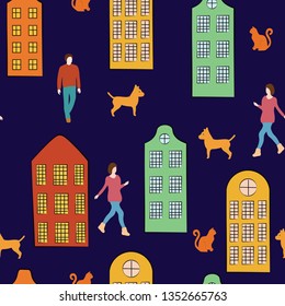 city night seamless vector pattern. Concept for print, textile, web site, paper design, wallpaper
