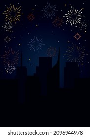 City night skyline Fireworks sparkle