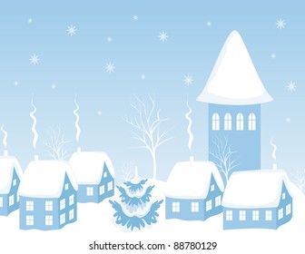 City at night in the snow