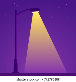 City night spotlight background with light from streetlight lamp. Simple vector clip art illustration.