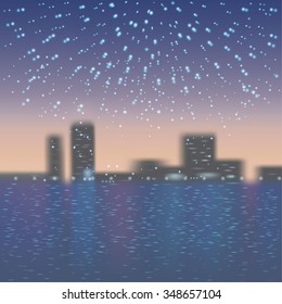 City at night. The starry sky. Vector illustration.