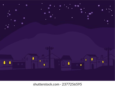 a city at night with a lot of stars in the sky, concept art, naive art, nightime village background, town background, night city in the background, vector