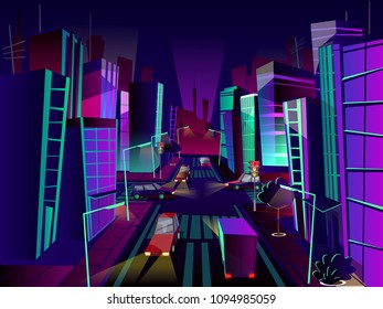 City Night Street Vector Illustration Urban Stock Vector (Royalty Free ...