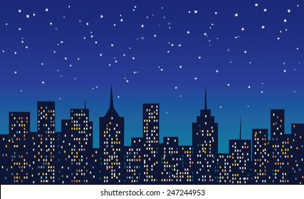 ciudad de noche bajo las estrellas