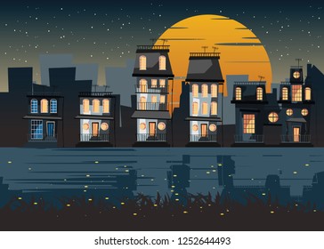 city at night vector illustration 