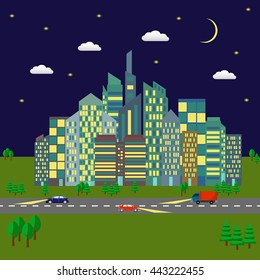 City at night vector illustration