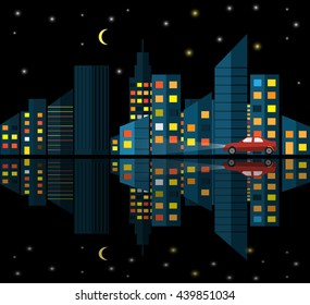 City at night. Vector illustration of apartment blocks in a city at night.