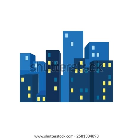 City at night vector illustration blue silhouette emoji