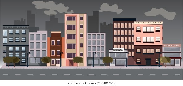 Vector e ilustrador de la ciudad nocturna