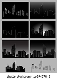City night view, black and white cityscape pattern