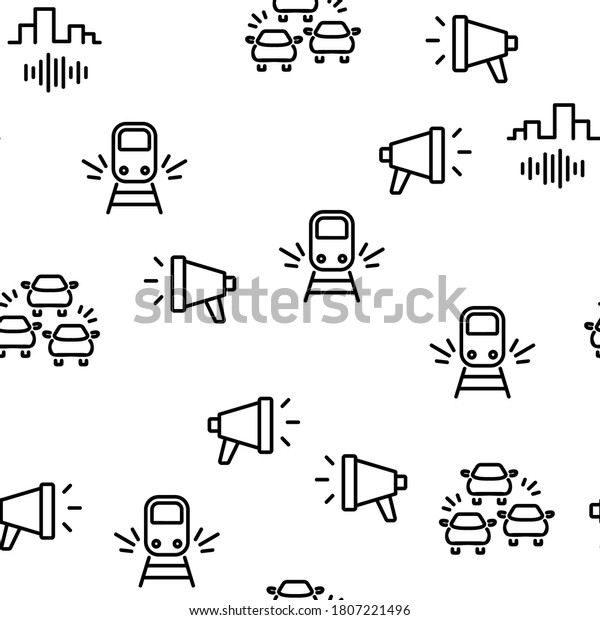 City Noise And Sounds Vector Seamless\
Pattern Thin Line\
Illustration