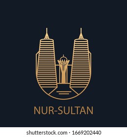 The city of Nur-Sultan. Vector icon capital of Kazakhstan. Sights of Nur-Sultan. Astana.