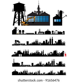 City and Old Factory silhouette set