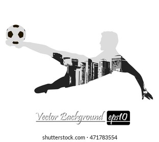 City on the background of a football player silhouette. Vector illustration