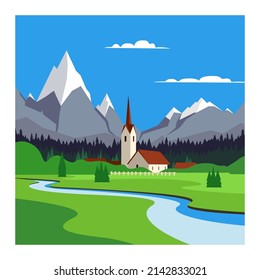 City on a background of mountain landscape.