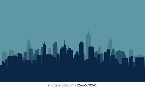 city ​​silhouette on blue background