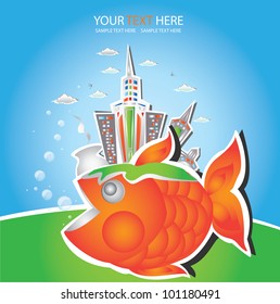 City on the fish background,Vector