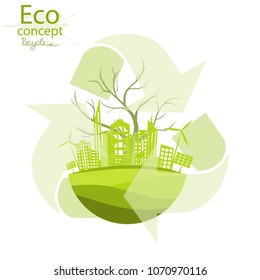 The city on the globe. Environmentally friendly world. Illustration of ecology the concept of info graphics. Recycling. Simple minimalistic style. Simple illustrated illustration for printing, web