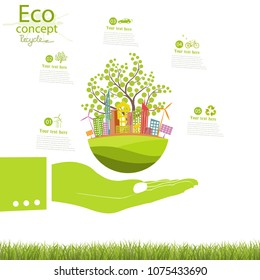 The city on the globe. Environmentally friendly world. Illustration of ecology the concept of info graphics. Recycling. Simple minimalistic style. Simple illustrated illustration for printing, web