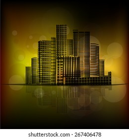 City on a gold background. Vector