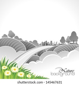 City on hills  and scenic outdoors