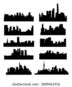 City on the horizon, buildings in the city center. Vector silhouettes isolated background