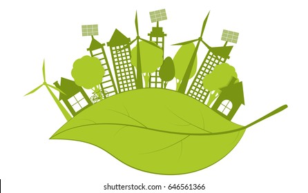 city on the leaves of plants - save the environment