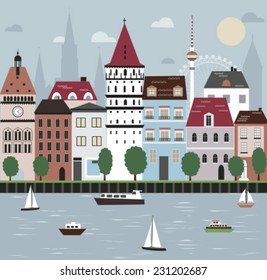 City on the river. Vector