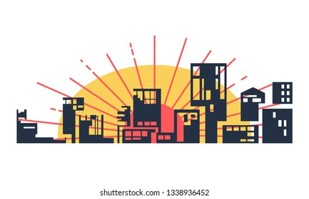 City on the sunset vector illustration. City symbol. 