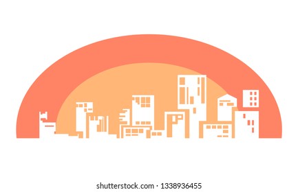 City on the sunset vector illustration. City symbol. 