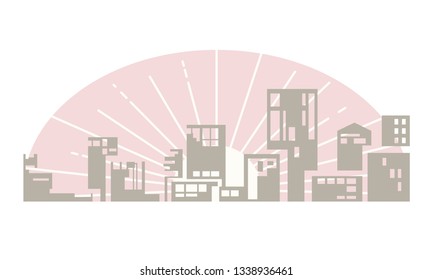 City on the sunset vector illustration. City symbol. 