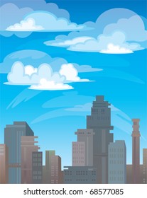 City on a white clouds and blue sky