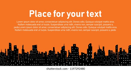 City on a yellow background. City Skyline. Place for your text. The silhouette of the city in a flat style.