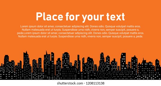 City on a yellow background. City Skyline. Place for your text. The silhouette of the city in a flat style.