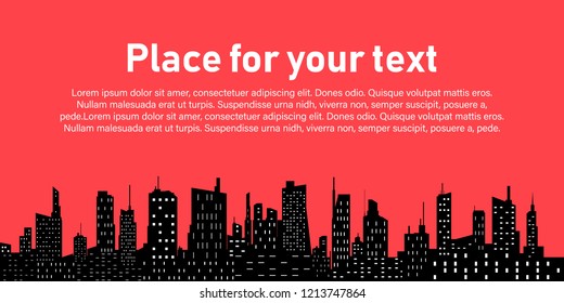 City on a yellow background. City Skyline. Place for your text. The silhouette of the city in a flat style.