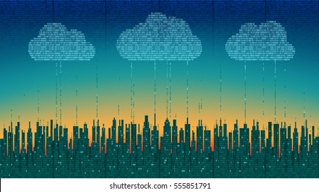 The city on-line. Abstract futuristic digital city, cloud connected, high-tech background, network technology concept
